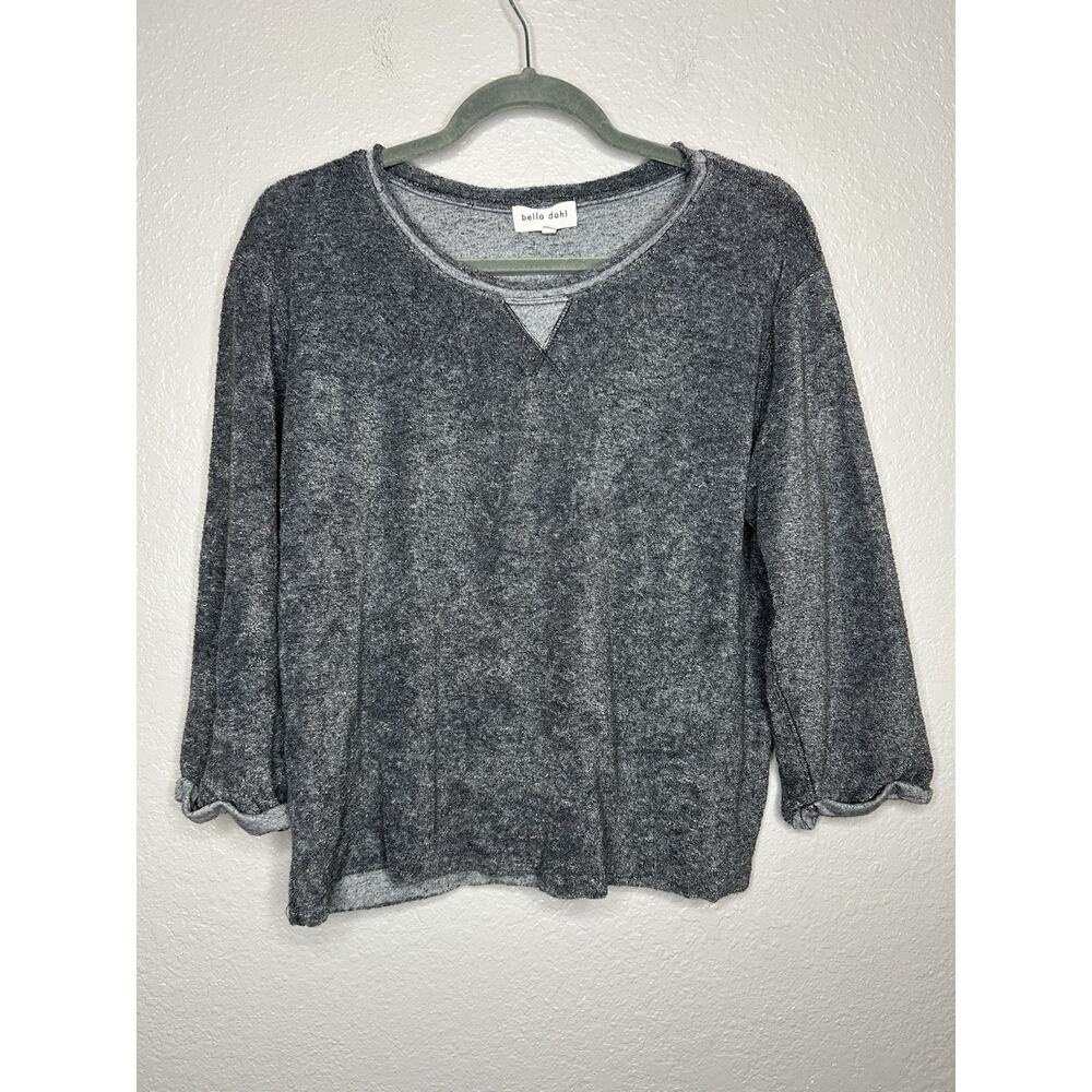 Bella Dahl Cotton Blend Terry Crew Neck Sweater‎ Raw Hem Cuffed Sleeves Size M